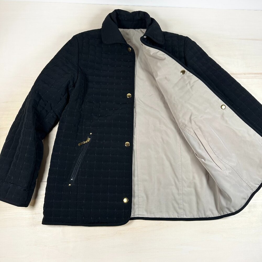 Fitz-Wright Women's Quilted Reversible Black Cream Jacket - Sz M Gold Snaps
